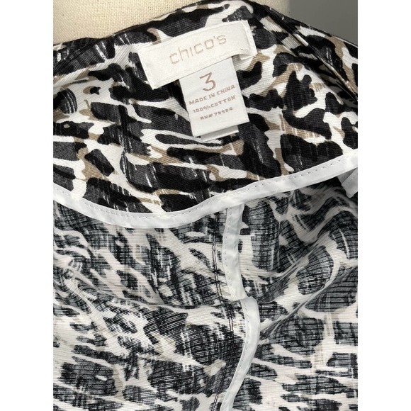 Chico women's jacket blazer black white brown open front faux pockets cotton 3 - Picture 3 of 9